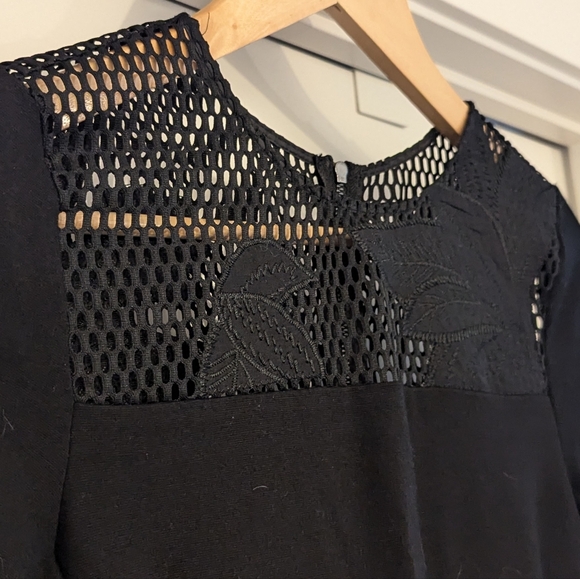 French Connection Floral Cage Lace Inset Midi Dress Black - Picture 6 of 8